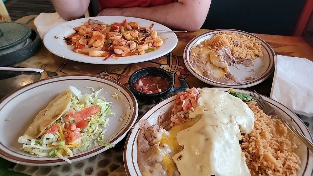 Mariscada Ala Diabla Philly Cheesesteak Burrito and Taco with Rice and Beans